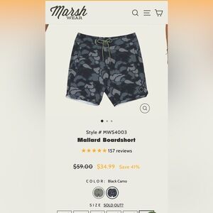 Marsh Wear Mallard Boardshort Size 38